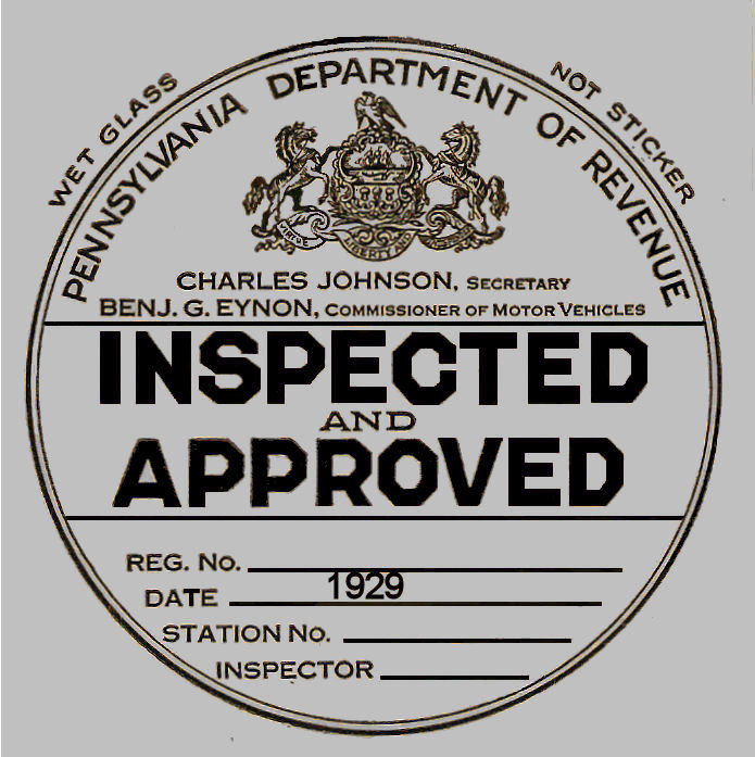 1929 Pennsylvania INSPECTION Sticker